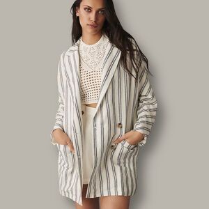 Anthropologie Pilcro Linen New Stripes Blazer Suit Dress Large Oversize Office